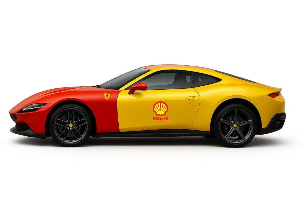 Shell passenger car with label